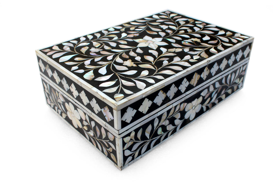 Mother of Pearl Gemstones Inlay Accessories Box for Office Black Marble Table Decor Pen Card Stand from Indian Art and hot Craft