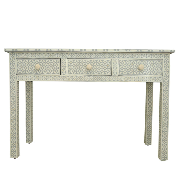 Bone Inlay 3 Drawer Hall Table or Side Table - Grey Geometric - Abacus and Hunt