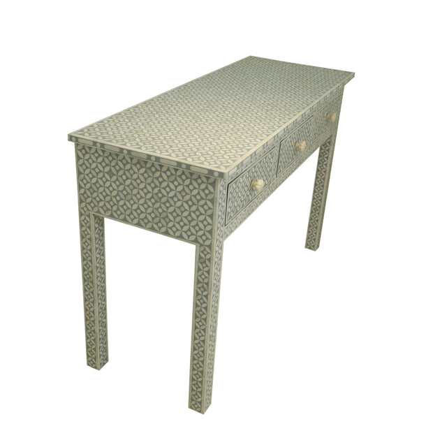 Bone Inlay 3 Drawer Hall Table or Side Table - Grey Geometric - Abacus and Hunt