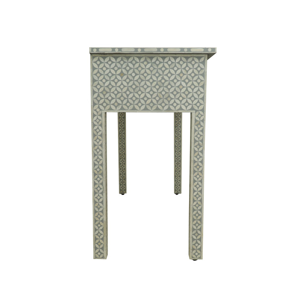 Bone Inlay 3 Drawer Hall Table or Side Table - Grey Geometric - Abacus and Hunt