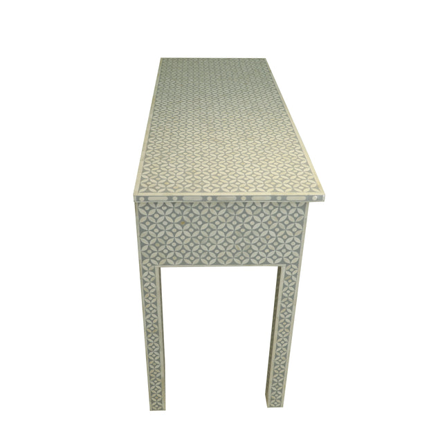 Bone Inlay 3 Drawer Hall Table or Side Table - Grey Geometric - Abacus and Hunt