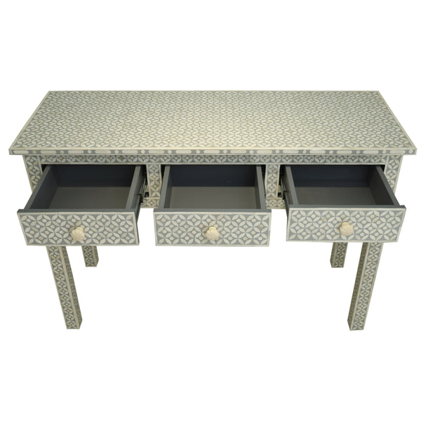 Bone Inlay 3 Drawer Hall Table or Side Table - Grey Geometric - Abacus and Hunt