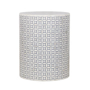 Bone Inlay Drum Side Table - Grey Geometric