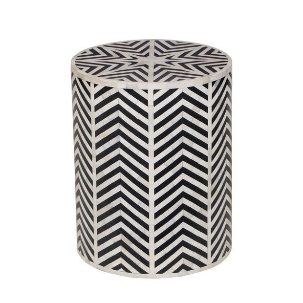 Bone Inlay Drum Side Table - Black Star