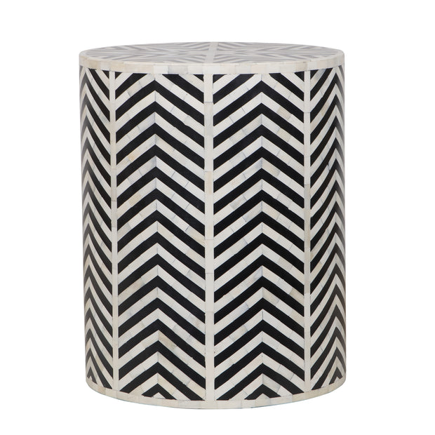 Bone Inlay Drum Side Table - Black Star