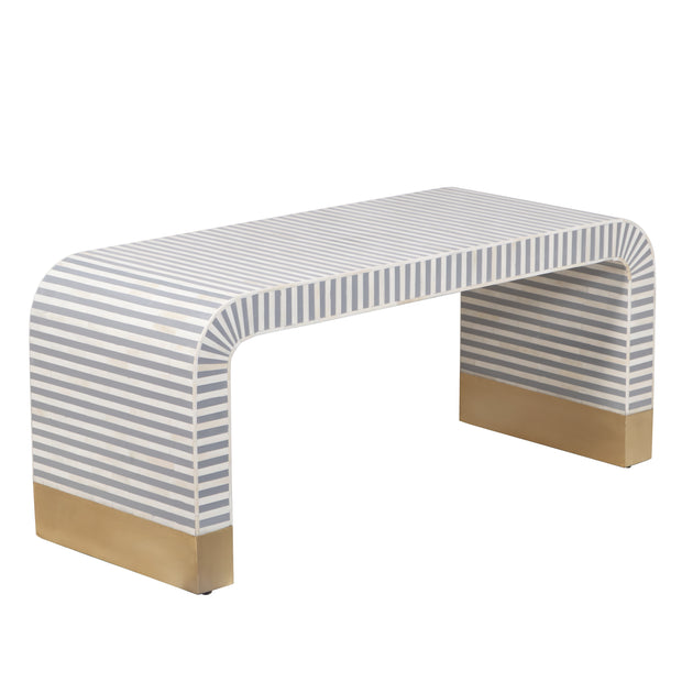 Bone Inlay Curved Waterfall Coffee Table - Grey Lines