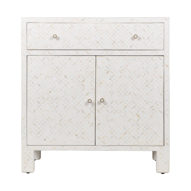 Bone Inlay Buffet / Cabinet / Oversized Bedside Table - White Geometric