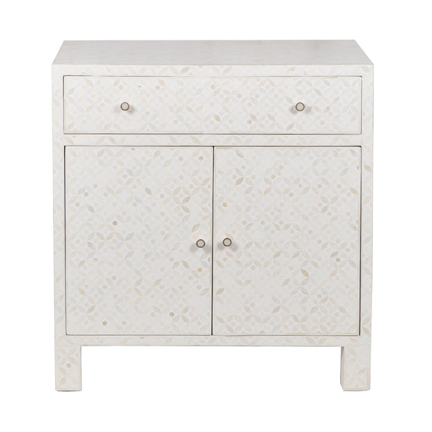 Bone Inlay Buffet / Cabinet / Oversized Bedside Table - White Geometric