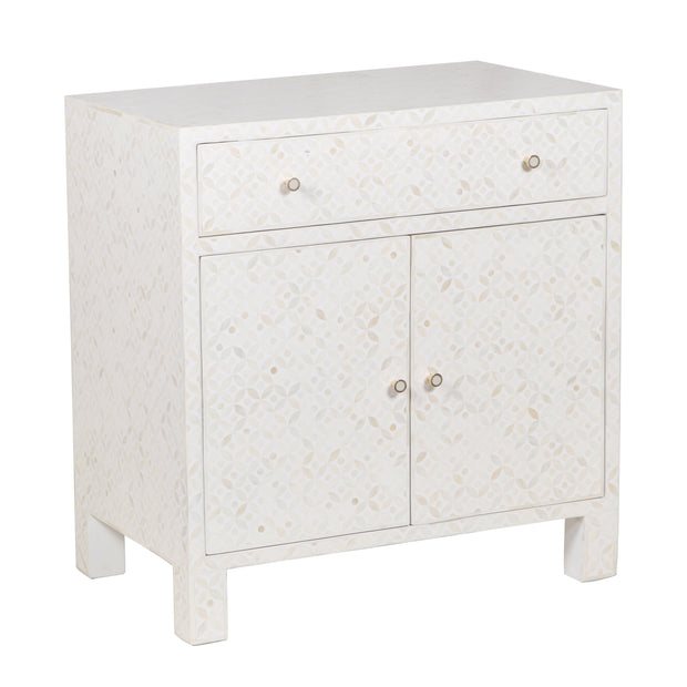 Bone Inlay Buffet / Cabinet / Oversized Bedside Table - White Geometric