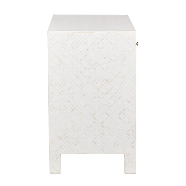 Bone Inlay Buffet / Cabinet / Oversized Bedside Table - White Geometric