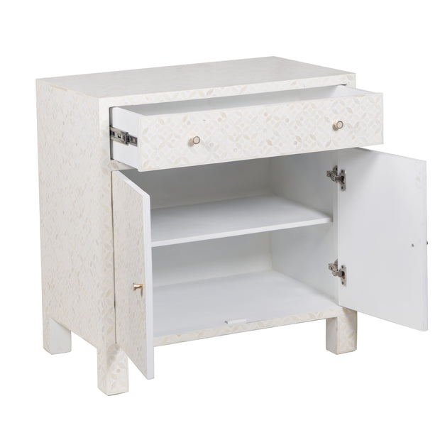 Bone Inlay Buffet / Cabinet / Oversized Bedside Table - White Geometric