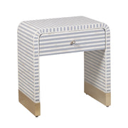 Bone Inlay Curved Waterfall (Large) Bedside Table 1 Drawer -  Grey