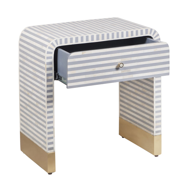 Bone Inlay Curved Waterfall (Large) Bedside Table 1 Drawer -  Grey