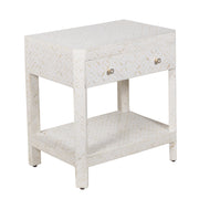 Bone Inlay LARGE 1 Drawer Bedside Table with Shelf - White Geometric