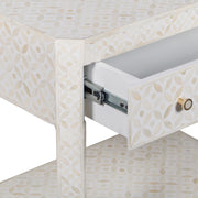 Bone Inlay LARGE 1 Drawer Bedside Table with Shelf - White Geometric