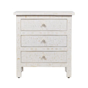 Bone Inlay Large 3 Drawer Bedside - White Floral