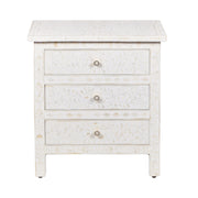 Bone Inlay Large 3 Drawer Bedside - White Floral