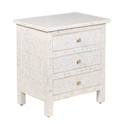 Bone Inlay Large 3 Drawer Bedside - White Floral