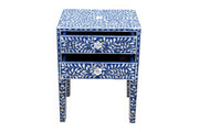 Mother of Pearl Inlay Bedside Table - Indigo Blue