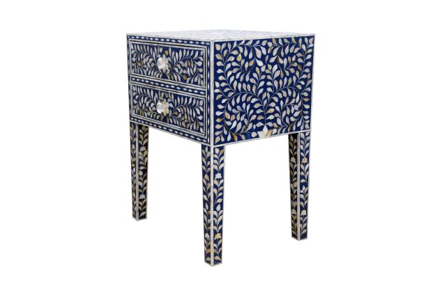 Mother of Pearl Inlay Bedside Table - Indigo Blue