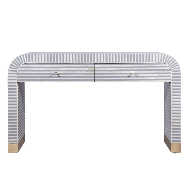 Bone Inlay Waterfall 2 Drawer Hall Table  or Side Table - Light Grey Lines