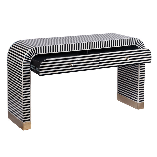 Bone Inlay Waterfall 2 Drawer Hall Table  or Side Table - Black Lines