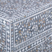 Mother of Pearl Inlay Buffet / Chest of Drawers - Dark Grey Floral Scroll