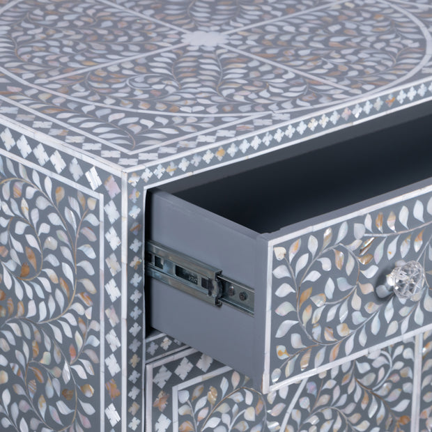 Mother of Pearl Inlay Buffet / Chest of Drawers - Dark Grey Floral Scroll