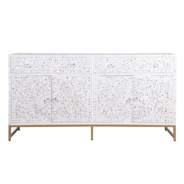 Mother of Pearl Inlay Buffet / Chest of Drawers - White Floral Scroll