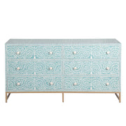 Bone Inlay Chest / Buffet 6 Drawer Chest of Drawers - Pastel Green