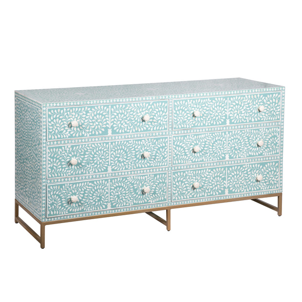 Bone Inlay Chest / Buffet 6 Drawer Chest of Drawers - Pastel Green