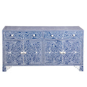 Bone Inlay Buffet Chest of Drawers - Indigo Blue Floral Scroll