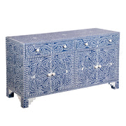 Bone Inlay Buffet Chest of Drawers - Indigo Blue Floral Scroll