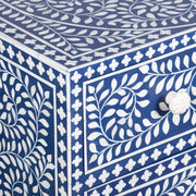 Bone Inlay Buffet Chest of Drawers - Indigo Blue Floral Scroll