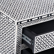 Bone Inlay Large 3 Drawer Bedside Table - Black Geometric - Abacus and Hunt