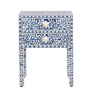 Bone Inlay Bedside, 2 Draw - Indigo Blue Floral