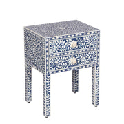 Bone Inlay Bedside, 2 Draw - Indigo Blue Floral