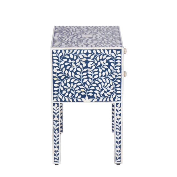 Bone Inlay Bedside, 2 Draw - Indigo Blue Floral