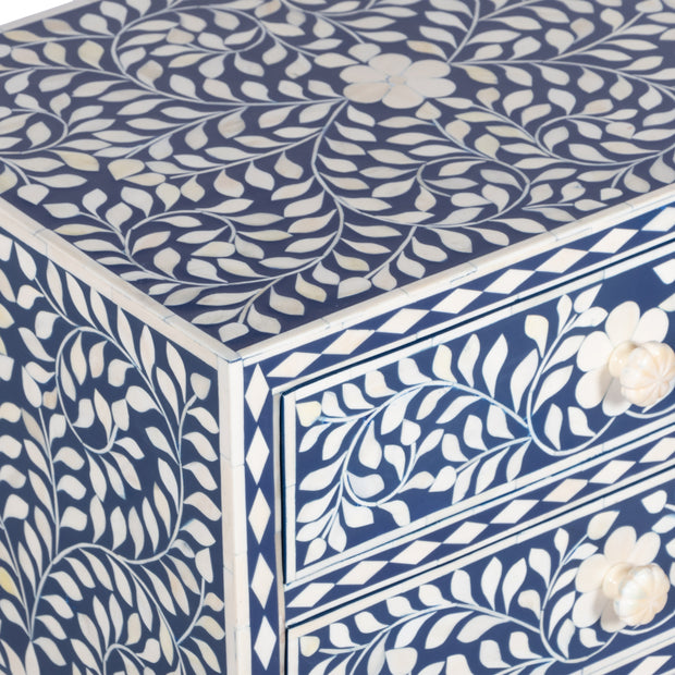 Bone Inlay Bedside, 2 Draw - Indigo Blue Floral