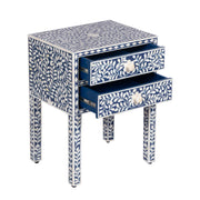 Bone Inlay Bedside, 2 Draw - Indigo Blue Floral