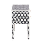 Bone Inlay Bedside Table with 2 Drawers -  Black Geometric