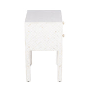 Bone Inlay Bedside Table 2 Drawers -  White Geometric