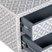 Bone Inlay Bedside Table 2 Drawers -  Grey Geometric