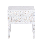 Mother of Pearl Inlay 2 Draw Bedside Table (LARGE) - White