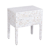 Mother of Pearl Inlay 2 Draw Bedside Table (LARGE) - White