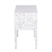 Mother of Pearl Inlay 2 Draw Bedside Table (LARGE) - White