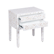 Mother of Pearl Inlay 2 Draw Bedside Table (LARGE) - White