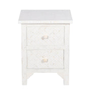 Bone Inlay Bedside Table with 2 Drawers -  White Geometric