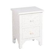 Bone Inlay Bedside Table with 2 Drawers -  White Geometric