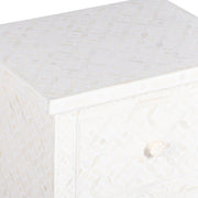 Bone Inlay Bedside Table with 2 Drawers -  White Geometric